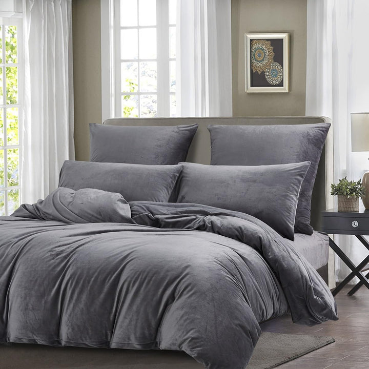 DXHOME Fleece Winter Bettwäsche 135x200cm Grau Flauschig Winterbettwäsche Set Deckenbezug Microfaser