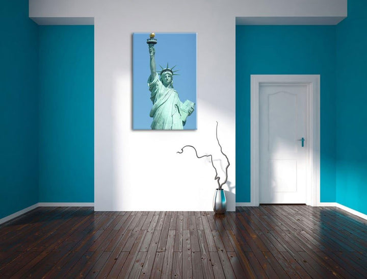Pixxprint Freiheitsstatue Leinwand, XXL riesige Bilder fertig gerahmt mit Keilrahmen, Kunstdruck auf