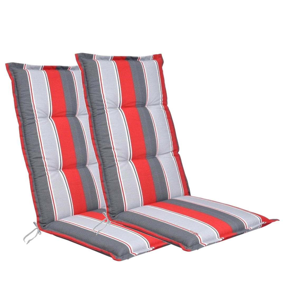 LILENO HOME Gartenstuhl Auflagen als [2er Set - Hochlehner] in Streifen Rot Grau Neu - Bequeme Liege