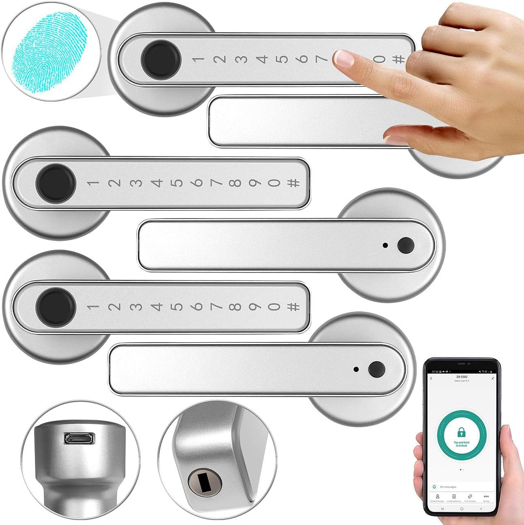 VisorTech Türbeschlag Fingerprint: 3er-Set Sicherheits-Türbeschläge mit Fingerabdruck-Scanner, PIN &amp;