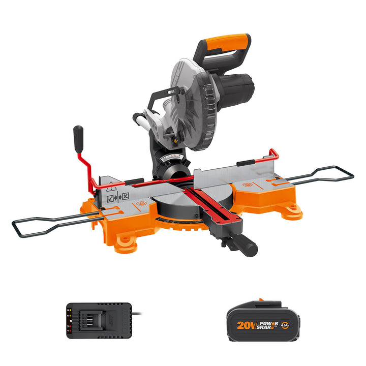 WORX WX845 Akku-Zug-, Kapp- und Gehrungssäge 20V – Multifunktionssäge für zahlreiche Schnittarbeiten