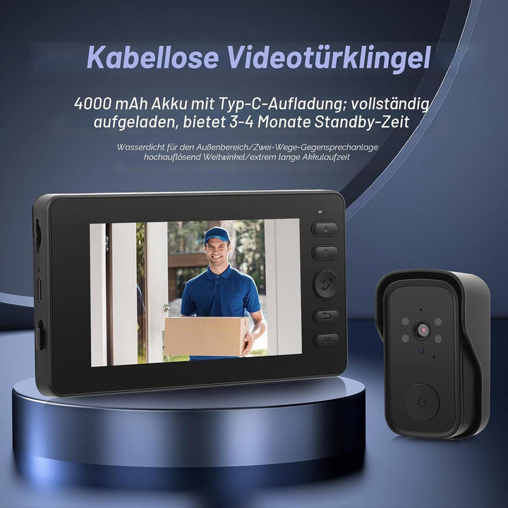 Kabellose Türklingel mit Kamera1080P Video,Kabellose Video Türklingel Kamera mit 4,3Zoll Bildschirm,