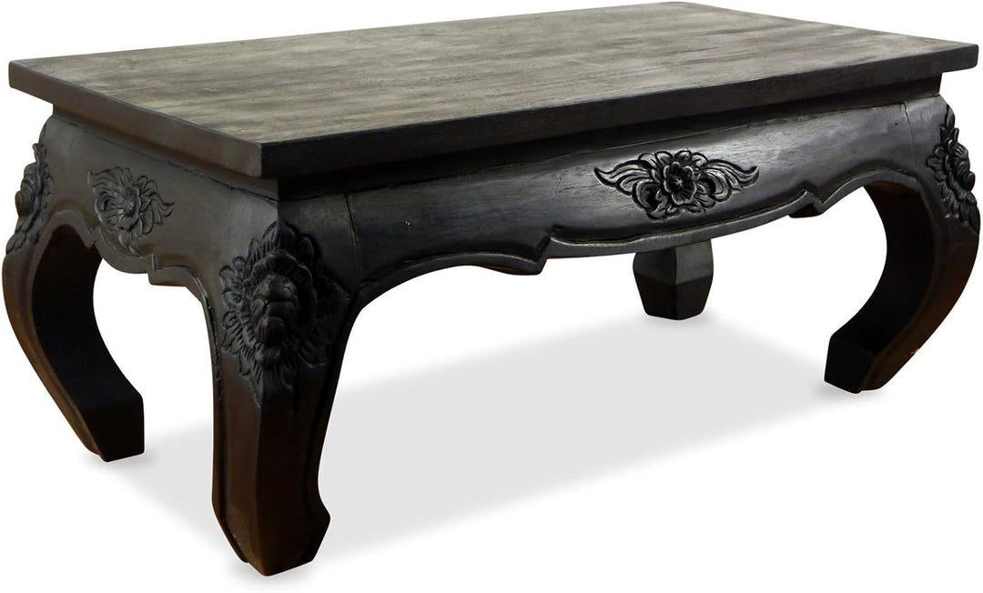 livasia Opiumtisch, Couchtisch mit Schnitzerei, Beistelltisch, Sofatisch (schwarz) Schwarz mit Schni