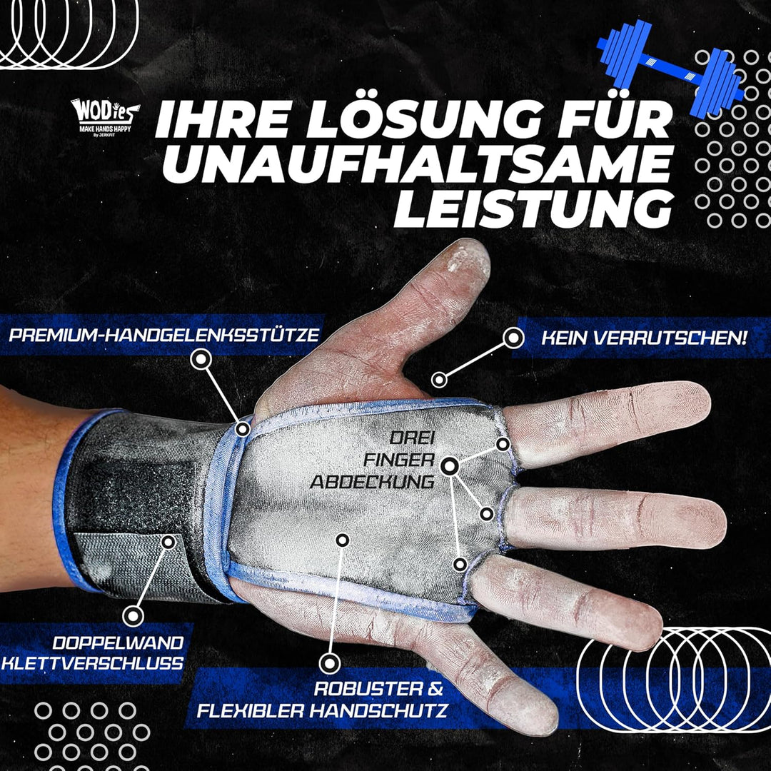 JerkFit WODies 2 in 1 Handgelenkbandage und Handflächenschutz L Blau, L Blau