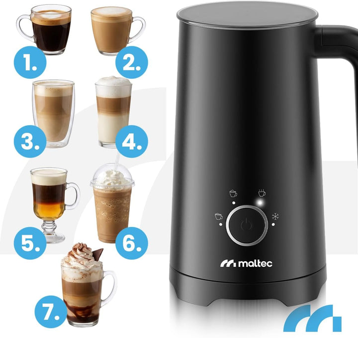 MalTec 4-in-1 Foamy Milchaufschäumer Elektrisch 500W, Milchschäumer für Heissen &amp; Kalten Milchschaum