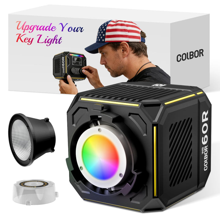 COLBOR 60W LED Videoleuchte mit Akku (59Wh), Tragbares RGBW COB Dauerlicht Video Licht, 2700K-6500K,