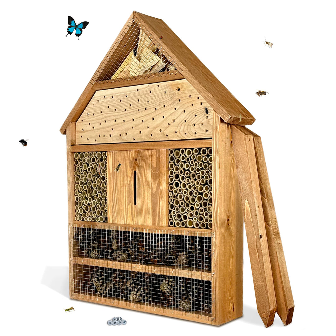 GARTENETAGE Insektenhotel XXL geölt/Naturbelassenes, massives Insektenhaus & Bienenhotel/Insektenhot