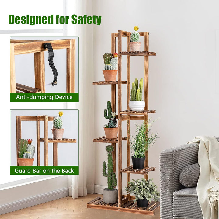 GOPLUS 6 Ebenen Pflanzenständer, Blumenständer aus Holz, mehrstöckiges Blummenregal, Pflanzenregal,