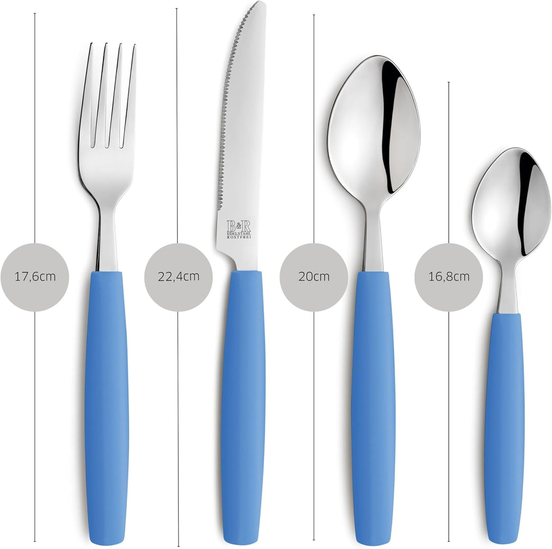 Beckmann & Rommerskirchen VALOA Besteck Set 16-tlg, 4 Personen, Hellblau | Hochwertiges, hochglanzpo