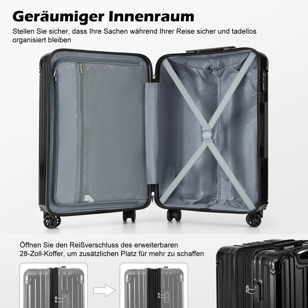 COOLIFE Hartschalenkoffer Rollkoffer Reisekoffer Handgepäck, PC+ABS-Material leicht, mit TSA-Schloss