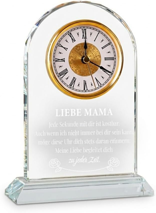 Geschenk für Mama zum Geburtstag & Muttertag – Edle Glasuhr mit Spruch von Tochter & Sohn – Besonder