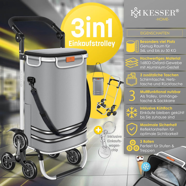 KESSER® Einkaufstrolley Treppensteiger mit Kühlfach klappbar mit 56L Kapazität und belastbar bis 50k