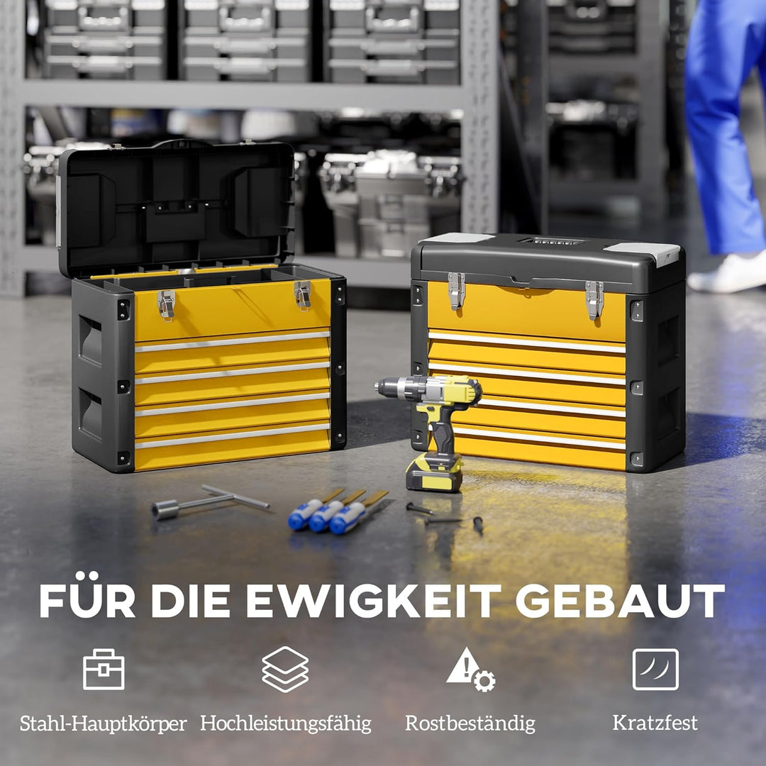 HOMCOM Werkzeugkoffer leer, robust Werkzeugkasten mit 4 Schublade Fächer Tragegriff, Werkzeugkiste W