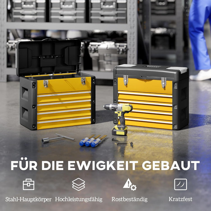 HOMCOM Werkzeugkoffer leer, robust Werkzeugkasten mit 4 Schublade Fächer Tragegriff, Werkzeugkiste W
