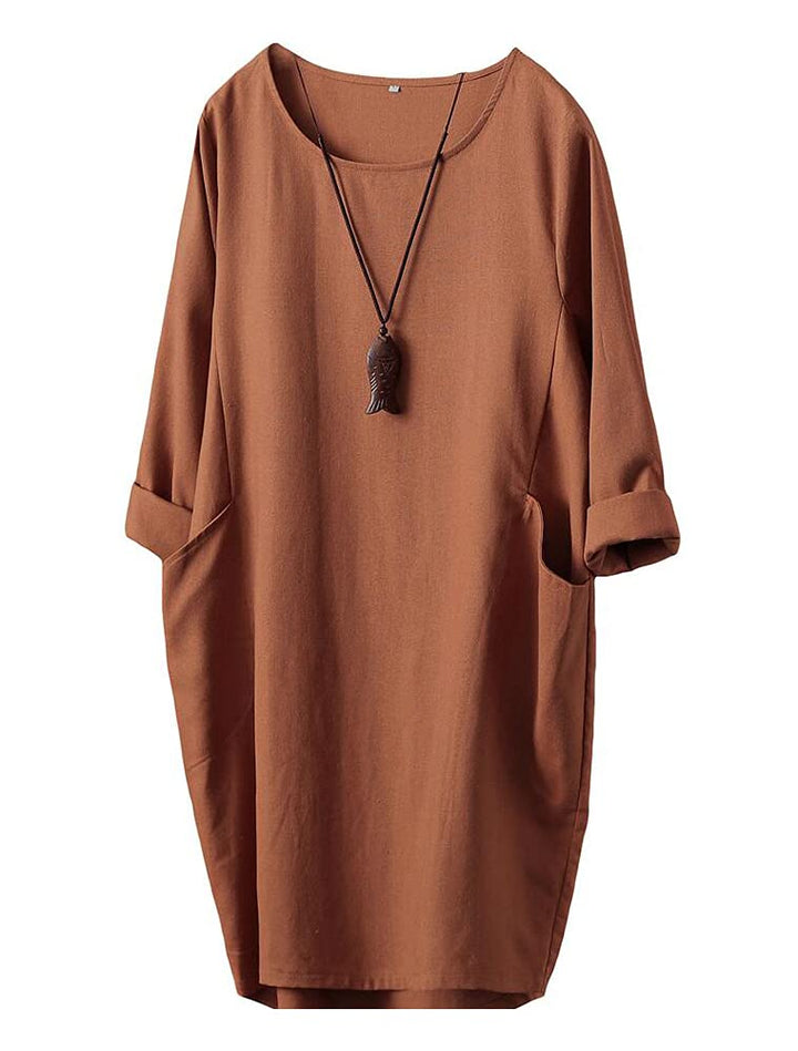 FTCayanz Damen T-Shirt Tunika Kleid Langes Leinenkleider Elegant Langarm Blusenkleid Mini Kleider XX