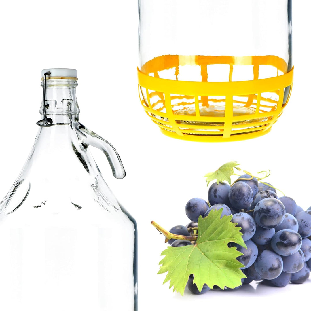 KADAX Weinballon, Glasbehälter für Gärung, Glasfass für Wein, Gärballon, Bügelflasche mit Korb Bügel