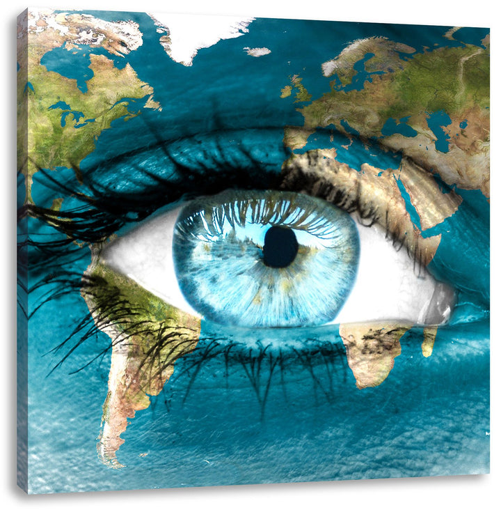 Pixxprint Die Erde gezeichnet auf EIN Gesicht, Format: 70x70 auf Leinwand, 70x70