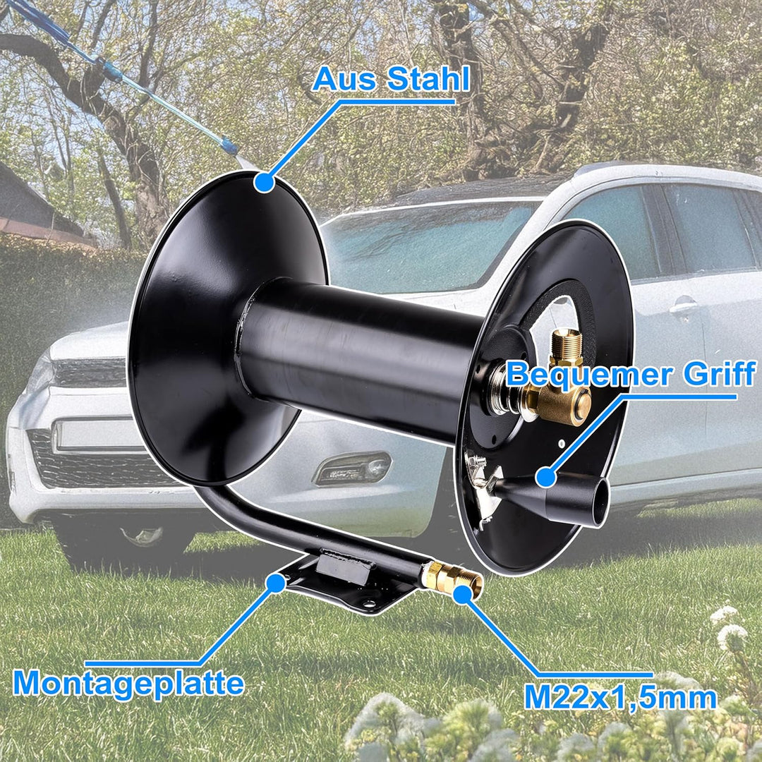 Hochdruck-Schlauchtrommel 210 bar mit 15 m Hochdruckschlauch DN8 250 bar, Schwarz, kompatibel mit Kä