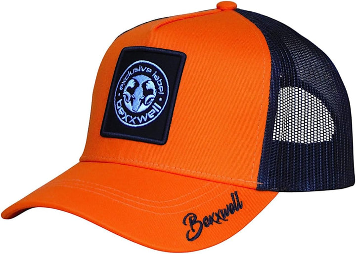Bexxwell Trucker Cap orange/schwarz mit Logo-Patch (optimale Passform, Kappe, Black, Truckercap, Log