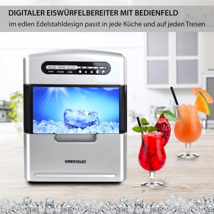Syntrox Germany Eiswürfelmaschine Korai (Edelstahl + Display + Kontrollleuchten), Eiswürfelgrössen a