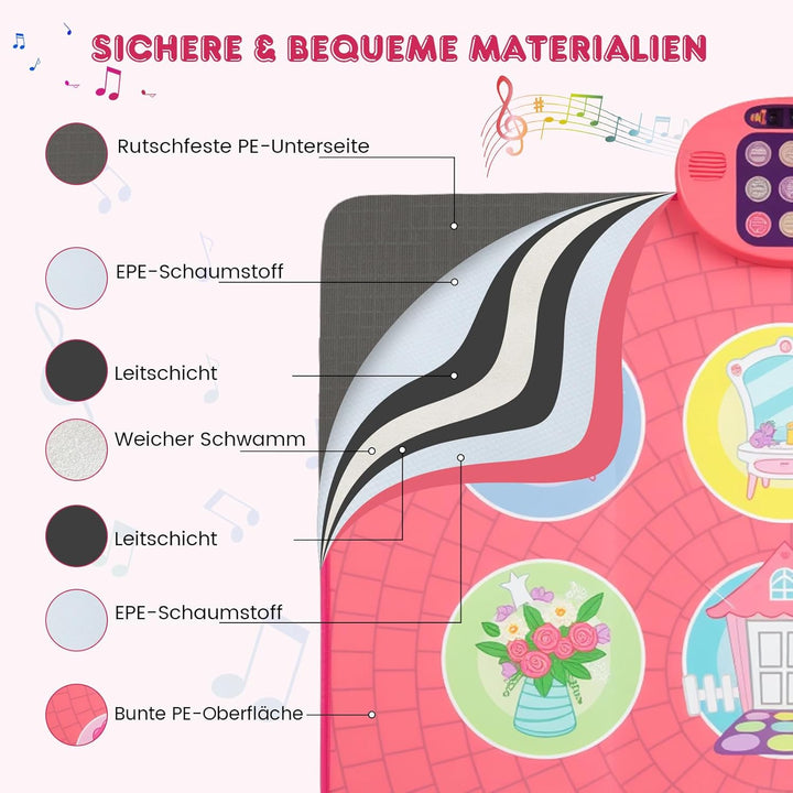 COSTWAY Tanzmatte Kinder, Musikmatte mit 5 Herausforderung Modi & 9 Klavierklängen & 9 Demo, Geburts