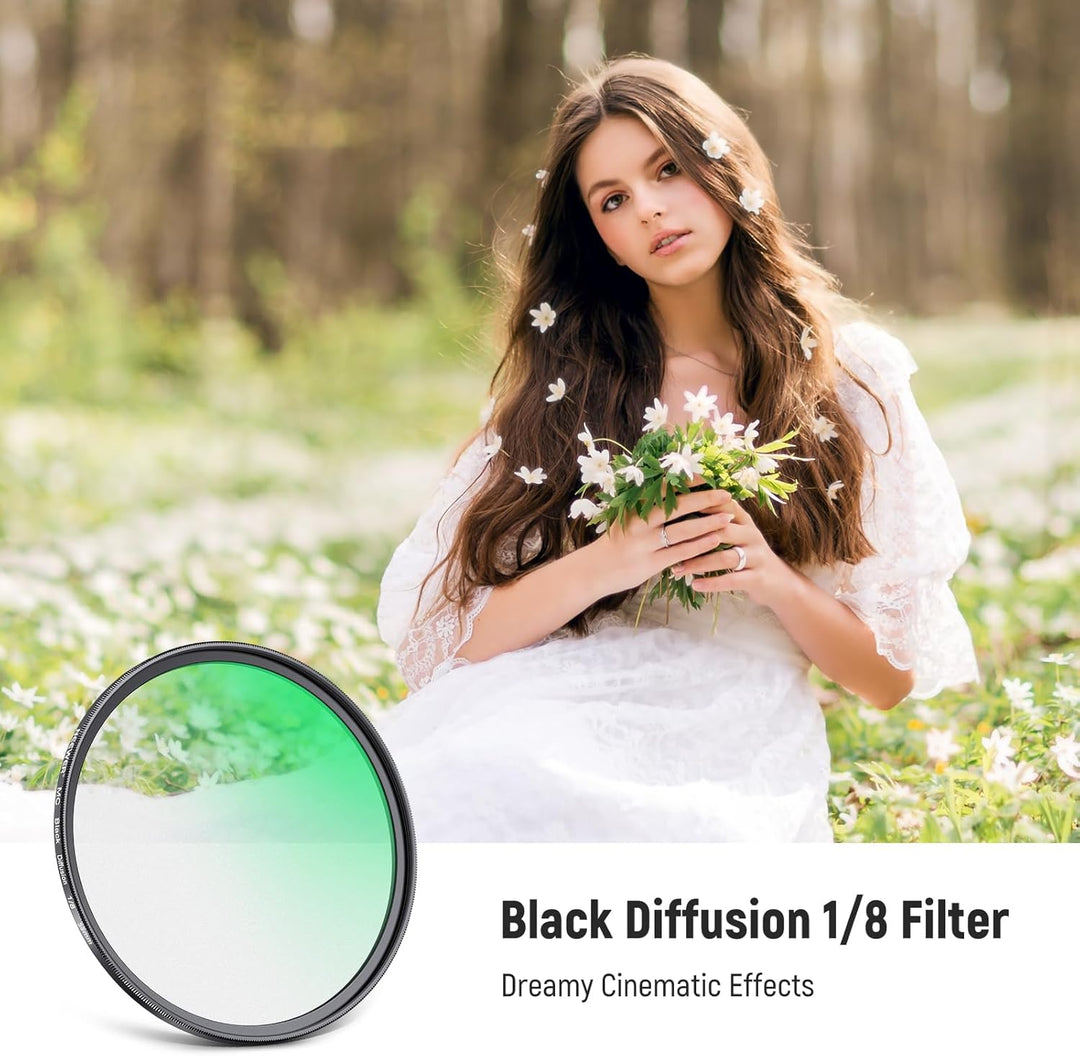 NEEWER 58mm Black Diffusion 1/8 Filter, Weicher, verträumter Kinoeffekt Filter, ultradünnes, wassera
