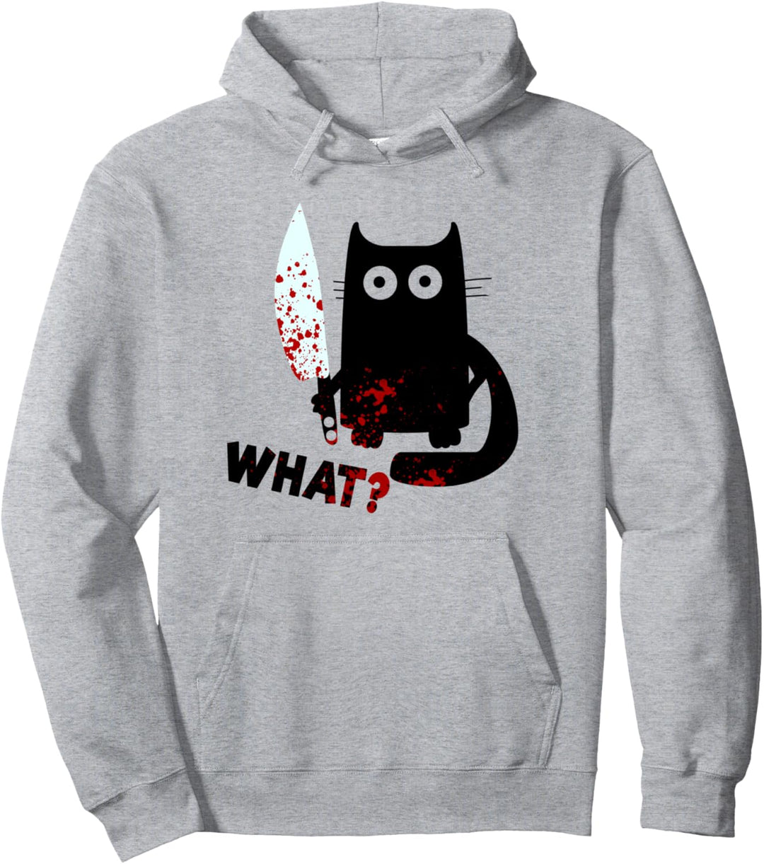 Funny Halloween What Cat Holding Knife Bloody Murderous Cat Pullover Hoodie