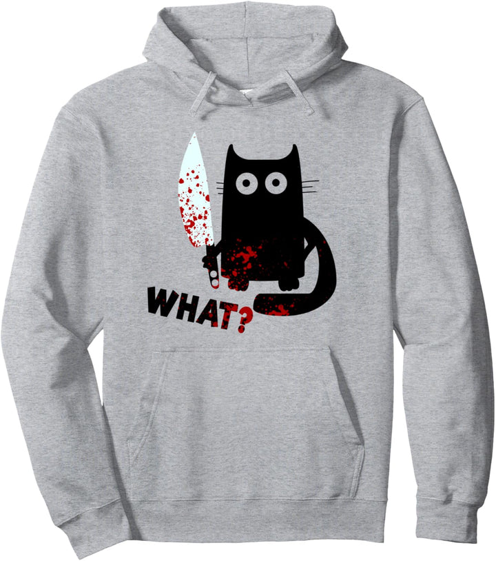 Funny Halloween What Cat Holding Knife Bloody Murderous Cat Pullover Hoodie