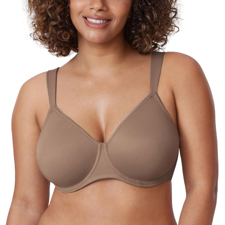 DELIMIRA Damen T-Shirt Minimizer BH mit Bügel Grosse Grössen Ohne Gepolstert 75D Braun Lila, 75D Bra