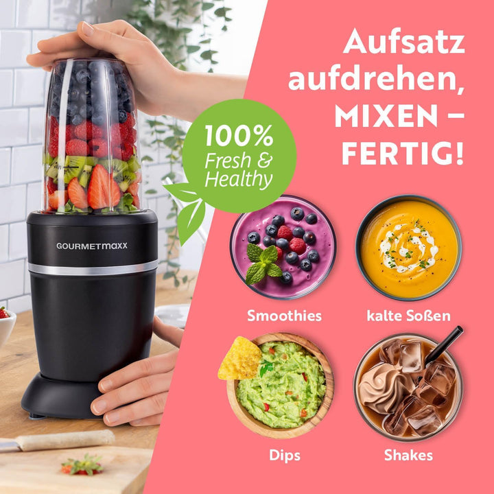 GOURMETmaxx Mixer & Smoothie Maker 4-tlg. | Standmixer elektrisch für den Vitaminkick to go | Nutrit