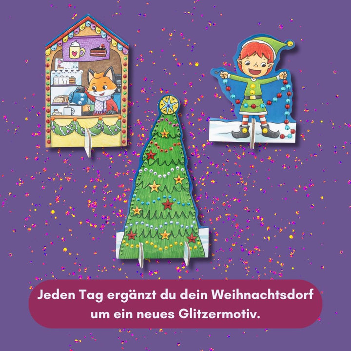 Diamond Painting Adventskalender Glitzerndes Weihnachtsdorf. Mit Material und Werkzeug für 24 Aufste