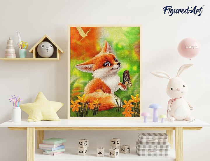 Figured'Art Diamond Painting Erwachsene 40x50cm Mit Rahmen Ganze Leinwand gespannt Fuchs und Schmett