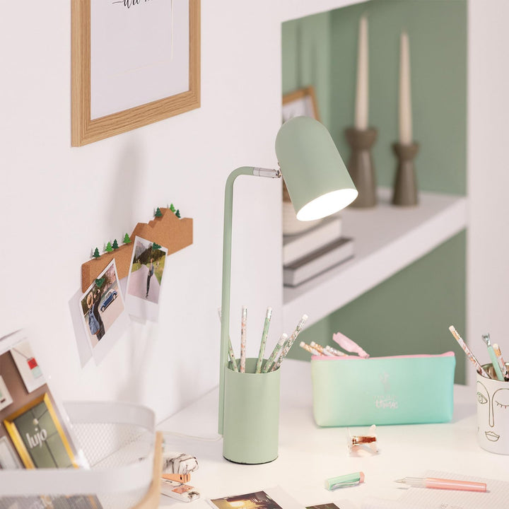 LEDKIA LIGHTING Schreibtischleuchte Flexo aus Metall mit Bleistifthalter Waal Seladonfarbe, Seladonf