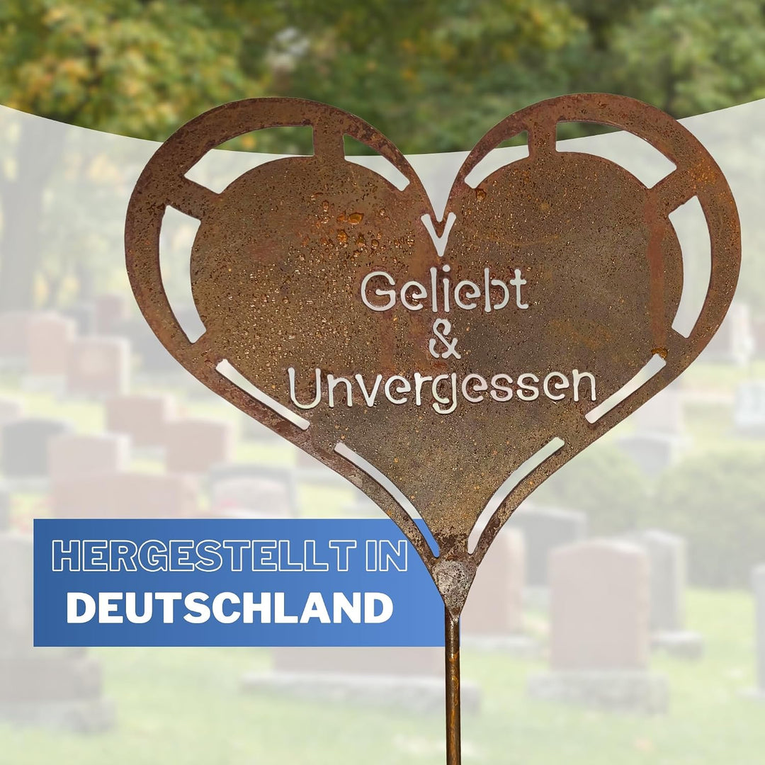 Radami Edelrost Grabherz Grabstecker Grabschmuck Gedenkstein Trauerherz Herz Spruch Stecker für Grab