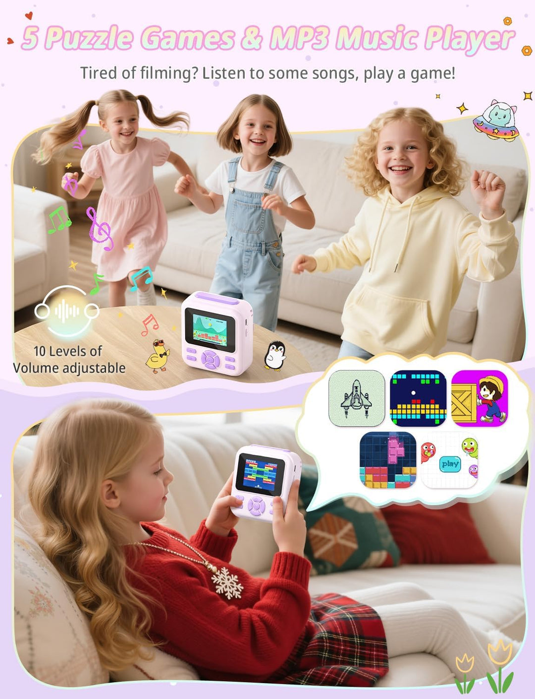 YOHOOLYO Sofortbildkamera Kinder 2,4 Zoll 1080P HD Kinderkamera mit 3 Rollen Druckpapier 32GB Karte