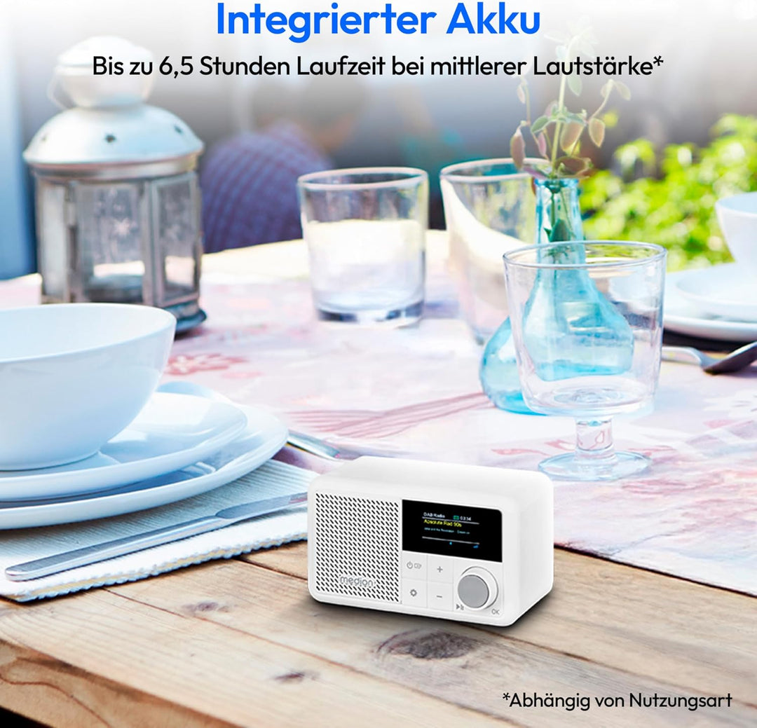 MEDION S66822 Tragbares Mini DAB+ Radio mit Bluetooth (Akku, dimmbares Farbdisplay, Teleskopantenne,