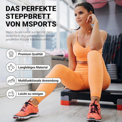 MSPORTS Steppbrett Home inkl. Übungsposter + Workout App GRATIS | 2 - Fach höhenverstellbarer Steppe