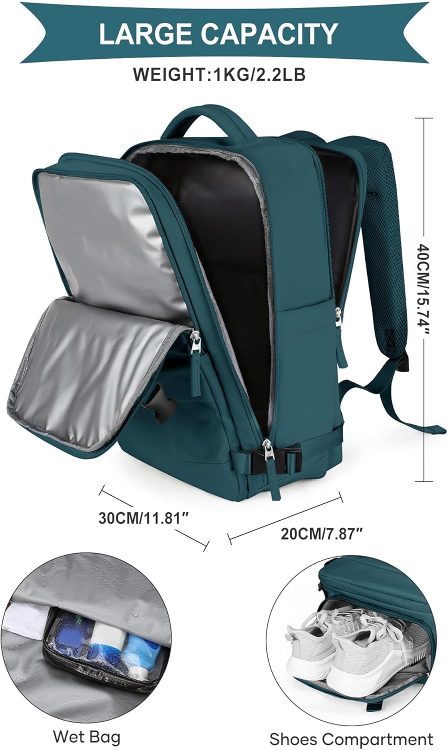 SZLX Grosser Reiserucksack Damen,Vakuum Rucksack mit Pumpe Ryanair Handgepäck 40x30x20 Herren, Wizza
