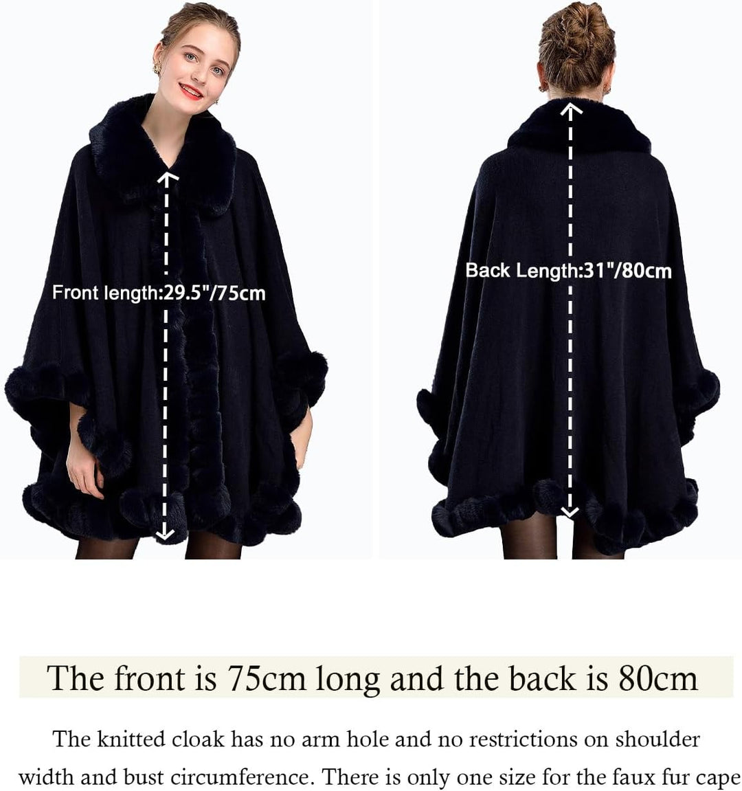 BEAUTELICATE Kunstpelz Poncho Cape Strick Damen Winter Kunstfell Stola Schal Cape Cardigan Warm mit