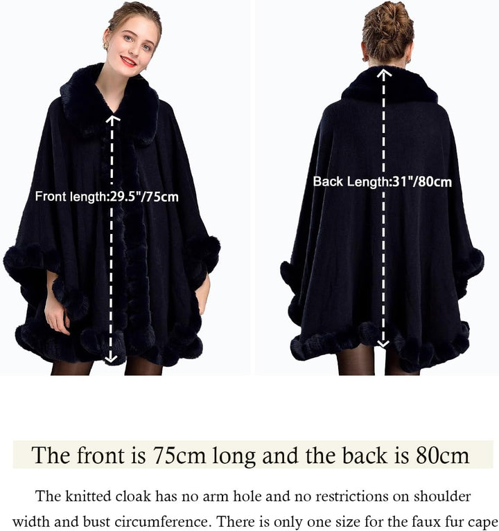 BEAUTELICATE Kunstpelz Poncho Cape Strick Damen Winter Kunstfell Stola Schal Cape Cardigan Warm mit