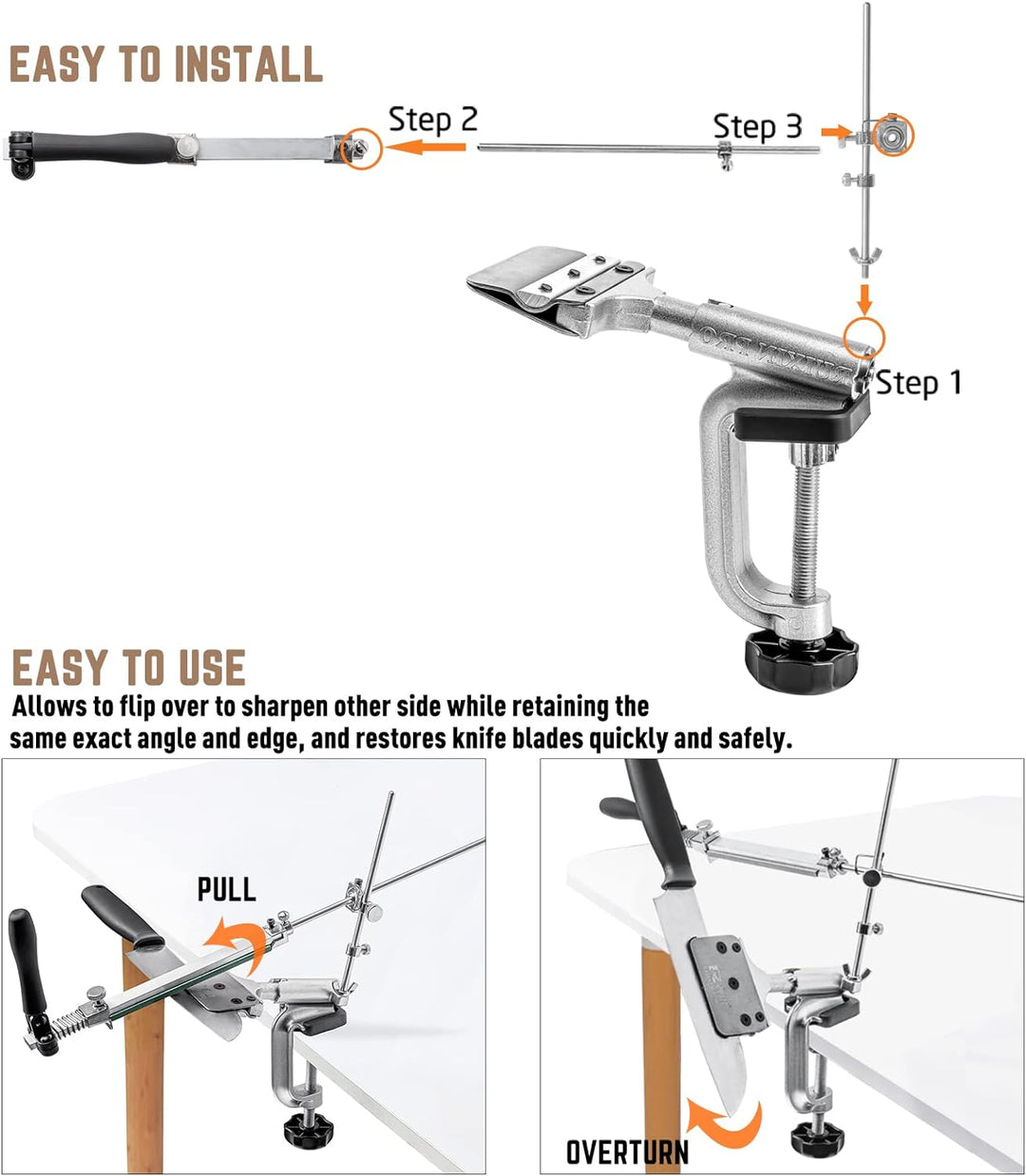 RUIXIN PRO RX-008 Professioneller Messerschärfer mit 7 Schleifsteinen, 360° drehbar, Flip Design, fe