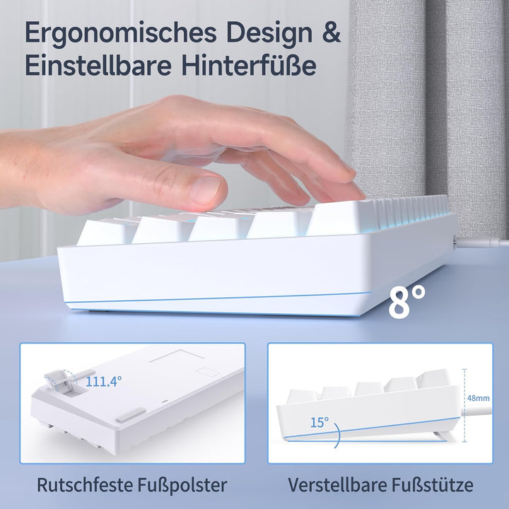 TMKB T61SE Gaming Mechanische Tastatur mit Deutsches QWERTZ Layout,Blauer Schalter,weisse QWERTZ Lay
