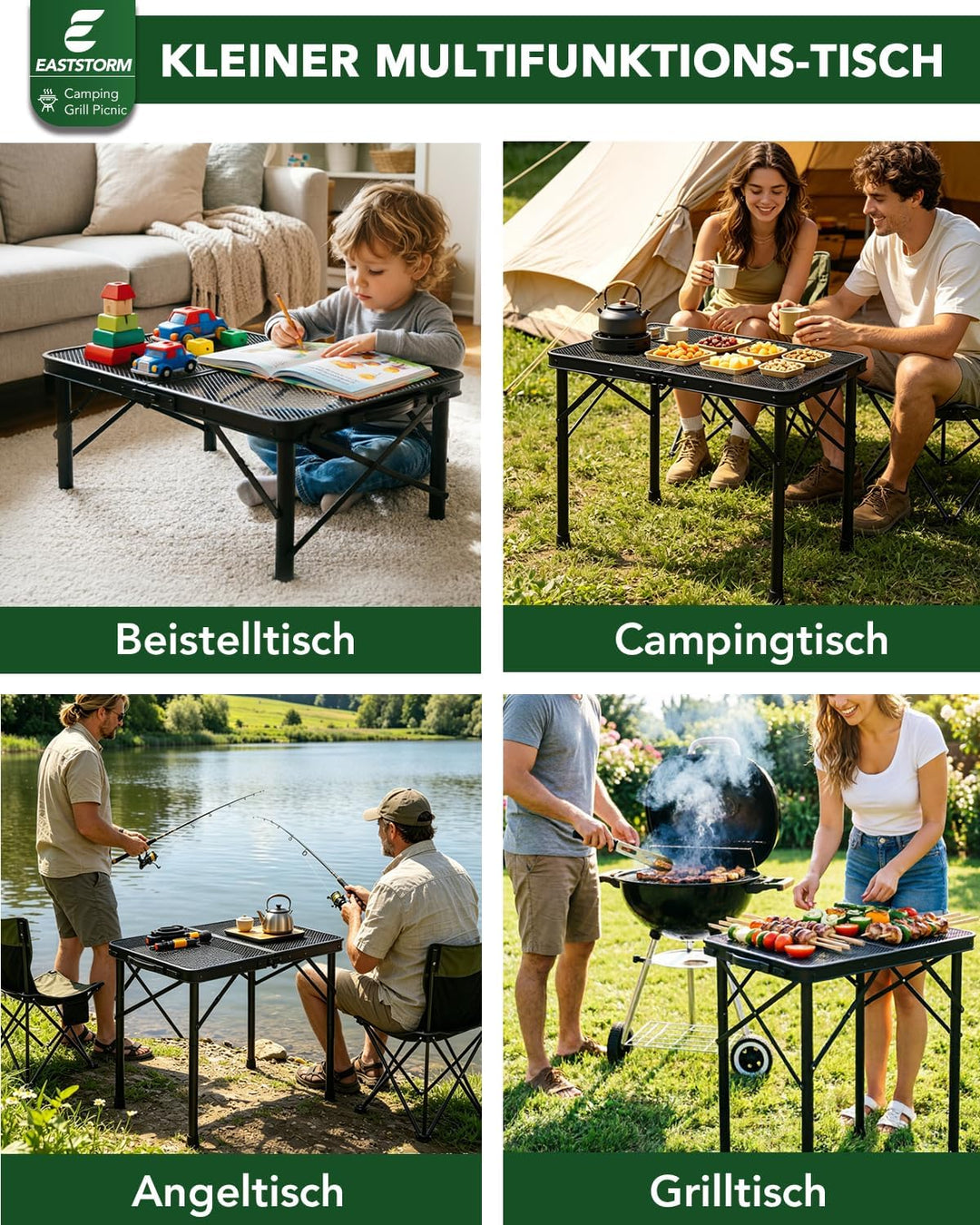 E EASTSTORM Campingtisch Klappbar 60×40cm，Gartentisch，Grilltisch mit Metallgitterplatte，Leicht und T