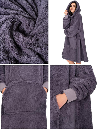 Gräfenstayn® Flauschige Sherpa Hoodie Decke mit Ärmeln & Kapuze - Öko-tex Standard 100 - tragbare Ku