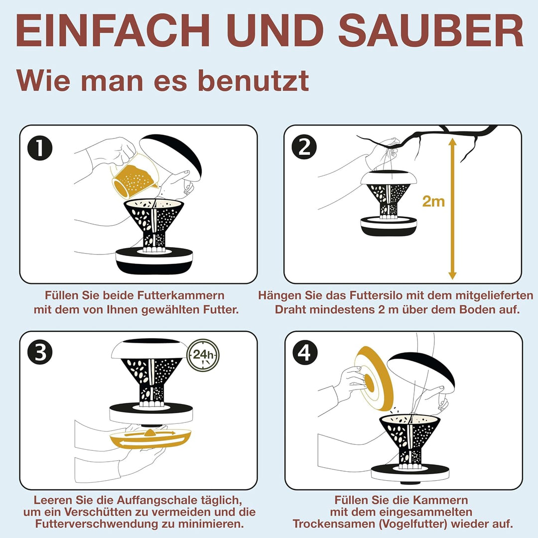 SWISSINNO Vogel-Futtersilo Davos SMART Birds. Füttern Sie Vögel - Nicht Nagetiere! Robust + Zuverläs