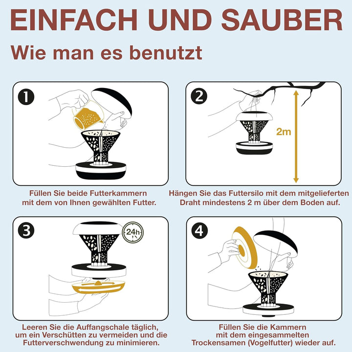 SWISSINNO Vogel-Futtersilo Davos SMART Birds. Füttern Sie Vögel - Nicht Nagetiere! Robust + Zuverläs