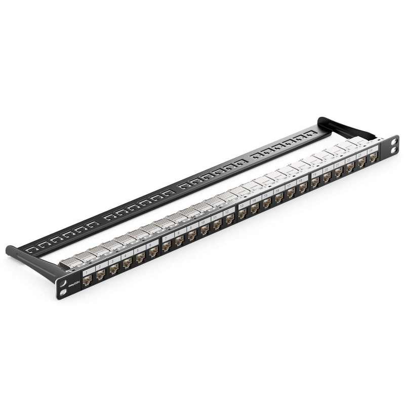 deleyCON 24 Port CAT 6a Patchpanel Set Patchfeld Modular 0,5 HE 19" Zoll Rackeinbau + 24x RJ45 Keyst