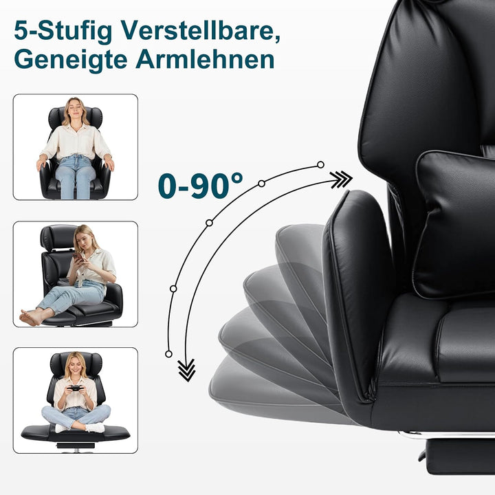 HOFFREE Schneidersitz Bürostuhl Ergonomischer Leder Chefsessel mit Fussstütze und Verstellbaren Arml