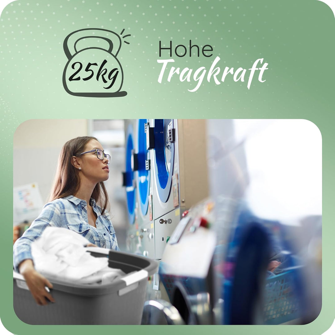 Novaliv Wäschewanne mit 4 Griffen 40L Anthrazit, Wäschebox Set Wäscheeimer Wäschebehälter für Bad Wä