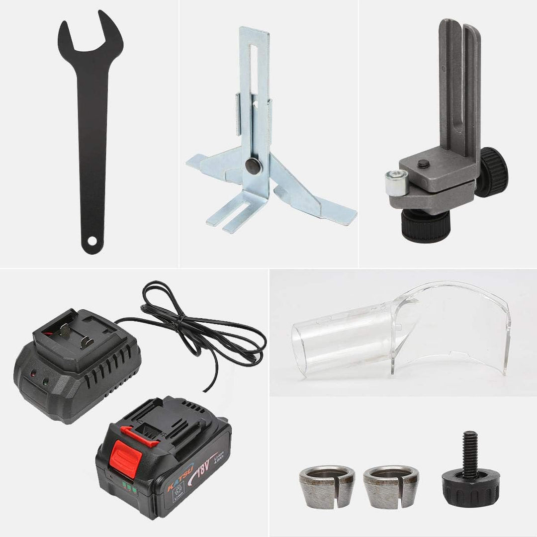 KATSU Schnurloser Holz Oberfräse Kantenfräse Set 18V mit 3 Basen + 3 Spannzangen 6mm, 8mm und 10mm +